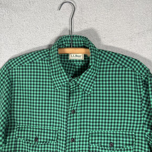 Vintage LL Bean Flannel Shirt Men’s Size L Allagash Green Black Gingham Plaid - Picture 4 of 14